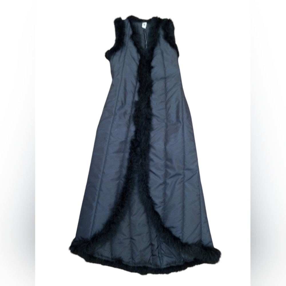 Feather trim long vintage vest sleeveless jacket